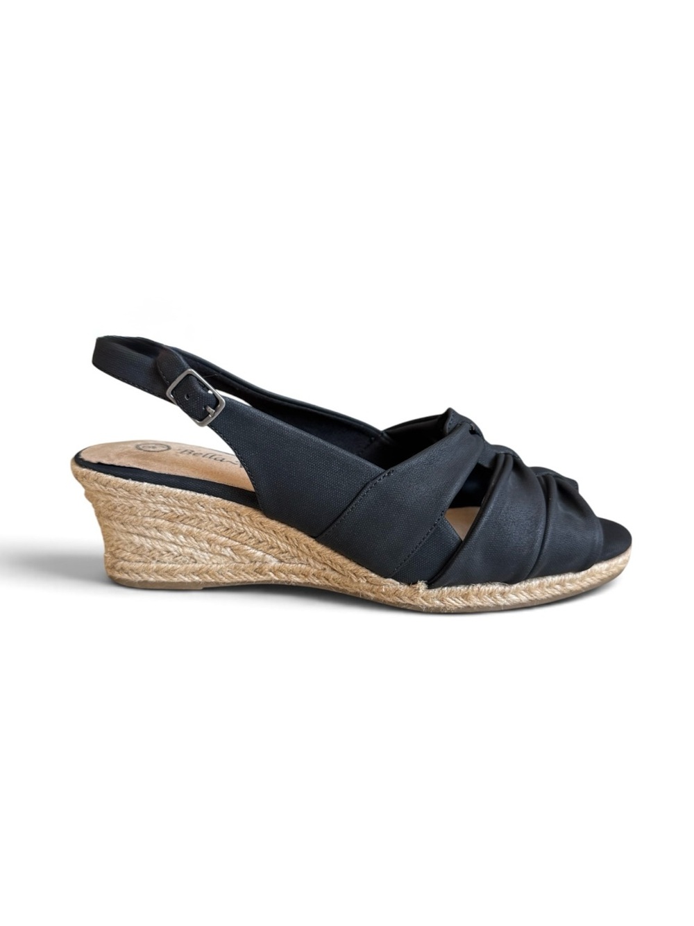 Bella Vita Cheerful Espadrille Wedge Sandals Black Linen Print Size 9.5 W